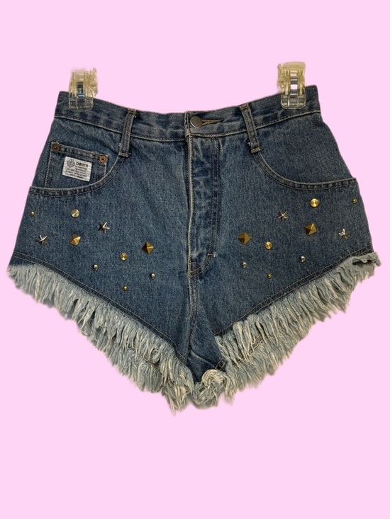 Vintage Pants - Vintage Carletti High-Waist Studded Denim Shorts - Blue